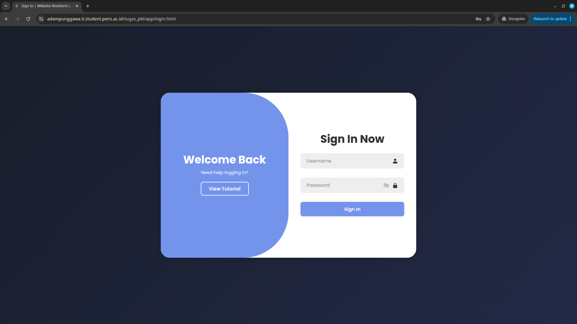 Login & Tutorial Page